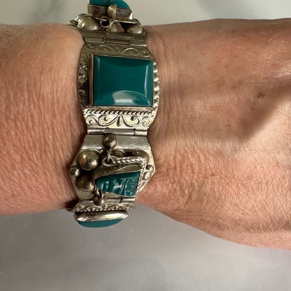 Blue and Silver Bracelet with Turquoise Stones and Antique Metalwork - Picture 6 of 11